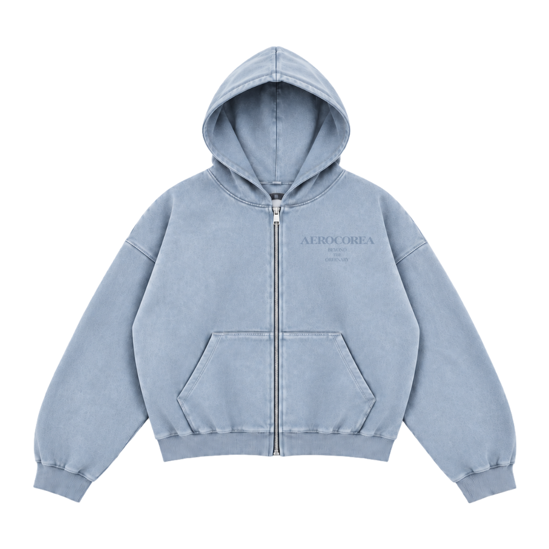 CROP HOOD ZIP-UP IN DENIM